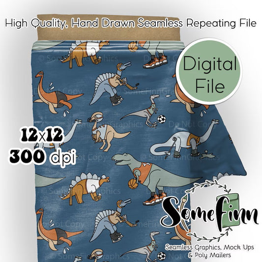 Athletic Dinosaurs Digital Paper Seamless