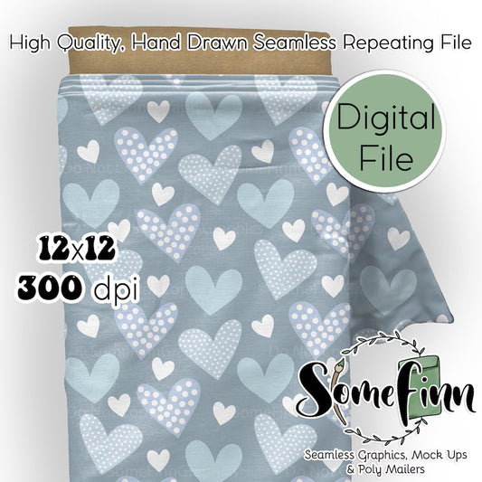 Blue Colored Hearts Digital Paper