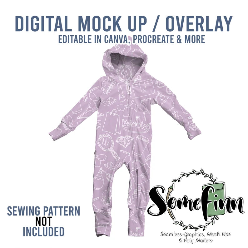 Hooded Zipper PJs Realistic Mock-Up