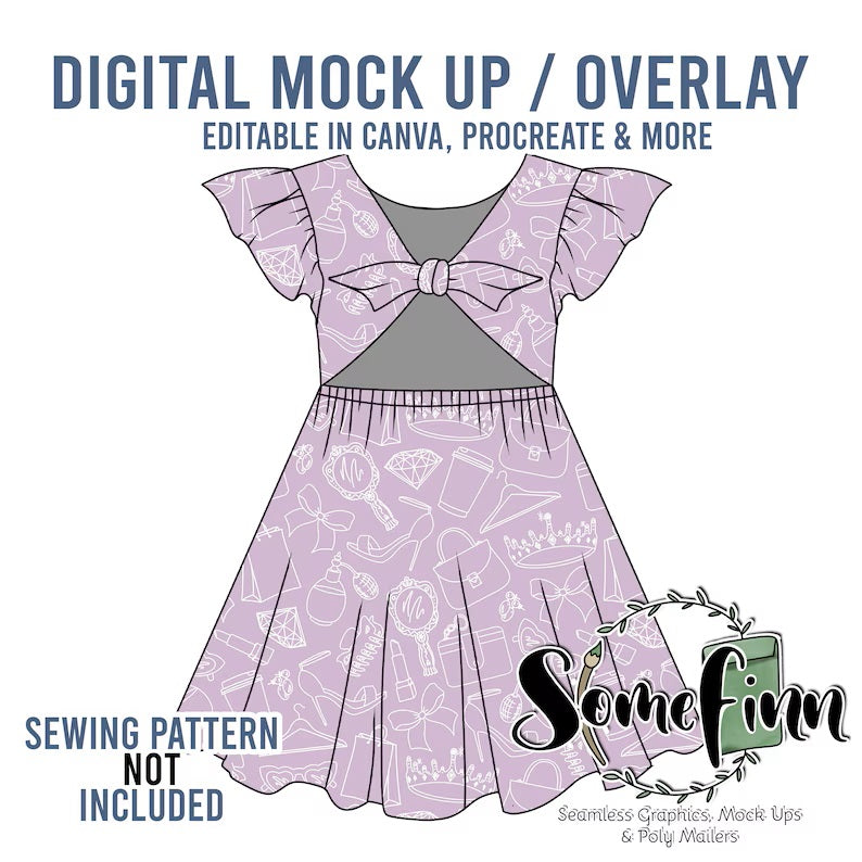 Flutter Sleeve Open Back Dress Mock-Up