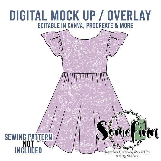 Flutter Sleeve Open Back Dress Mock-Up