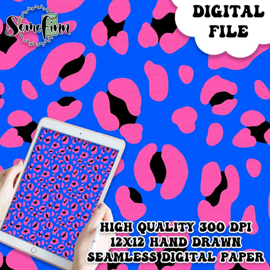 Bright Blue and Hot Pink Leopard Print Seamless
