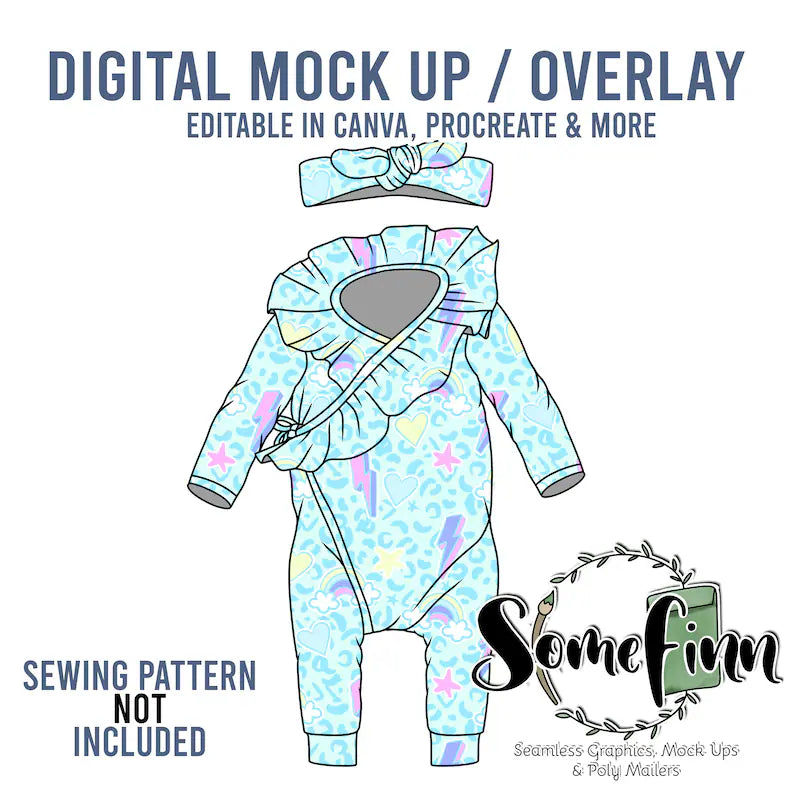 Baby Flutter Wrap Bodysuit and Headband Mock-Up
