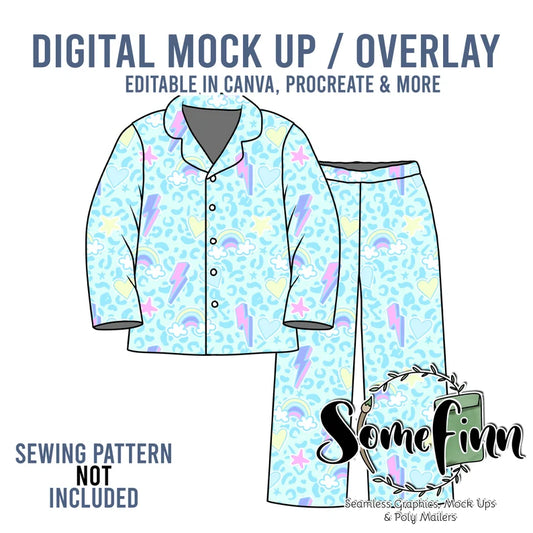 Button Up Collared Pajamas Mock-Up