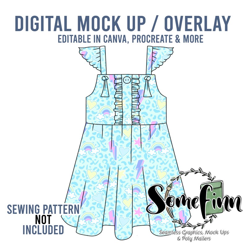 Bibbed Ruffle Flutter Dress Mock-Up