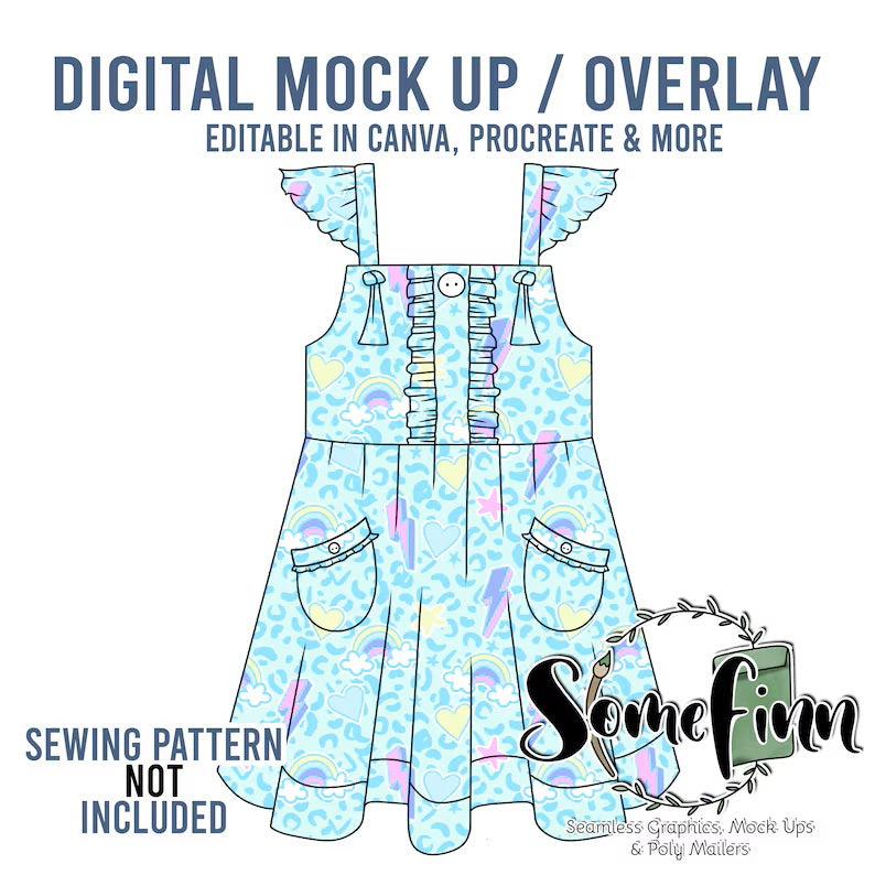 Bibbed Ruffle Flutter Dress with Pockets Mock-Up