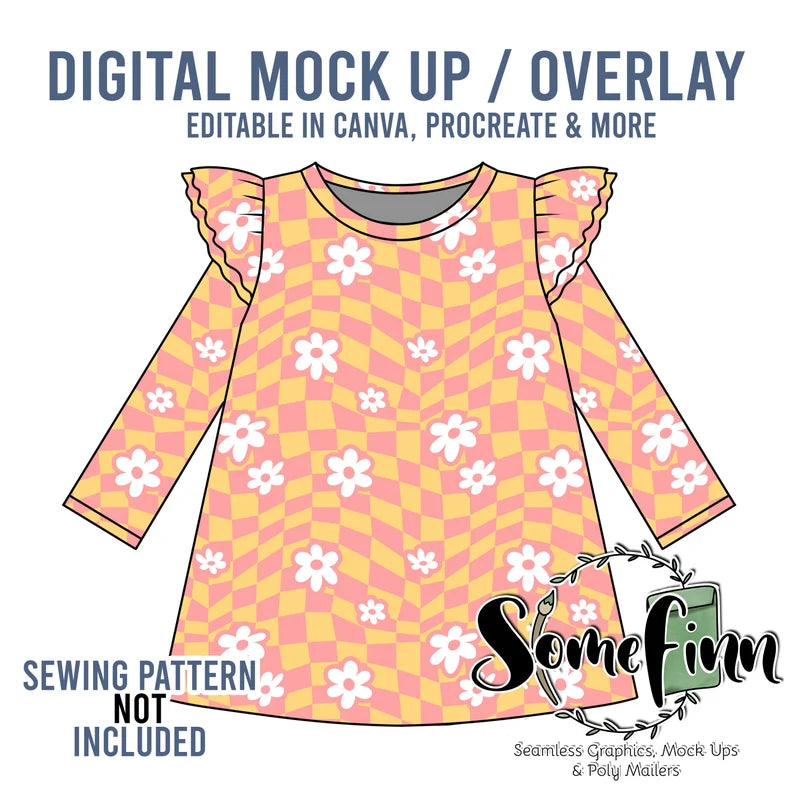 Double Flutter Sleeve Dress Mock-Up