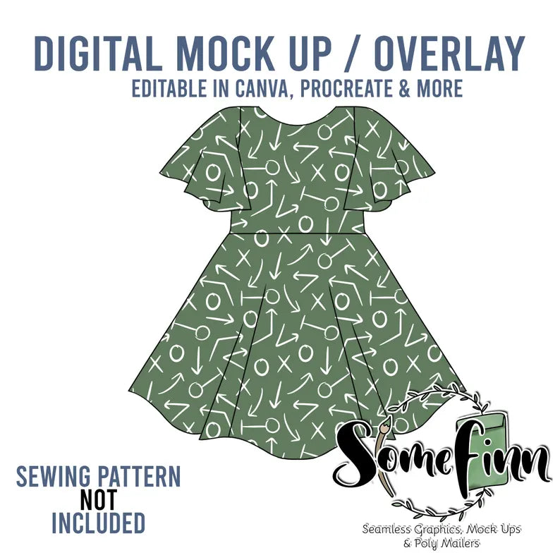Flutter Sleeve Twirl Dress Mock-Up