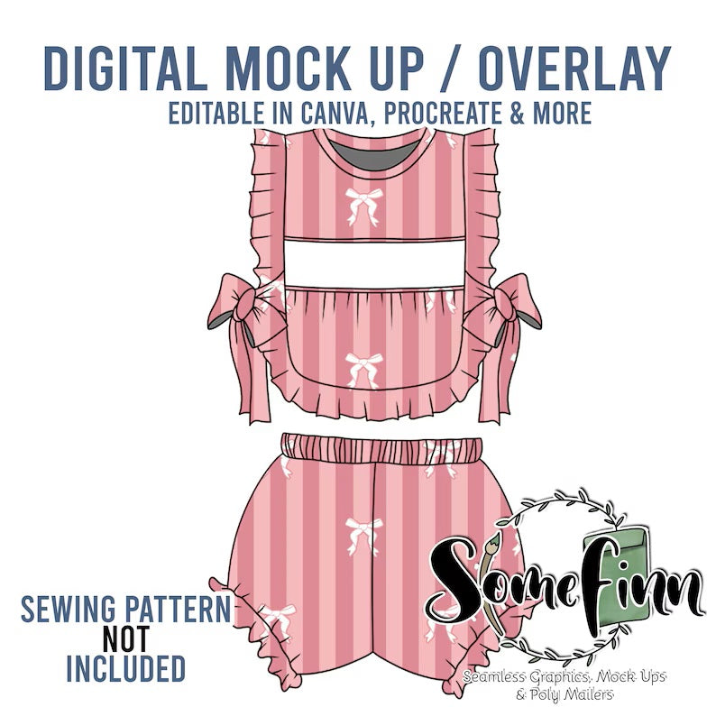 Bib Shirt With Ruffles and Bows Outfit Mock-Up