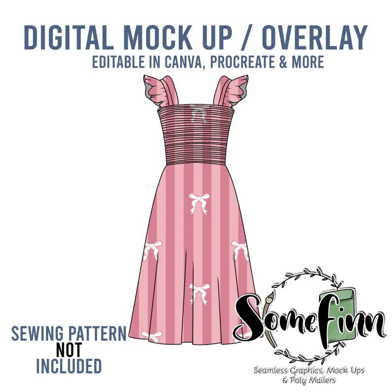 Flutter Sleeve Twirl Dress Mock-Up
