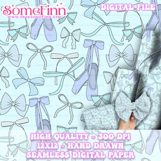 Ballet Slippers and Bows Digital Seamless Pattern