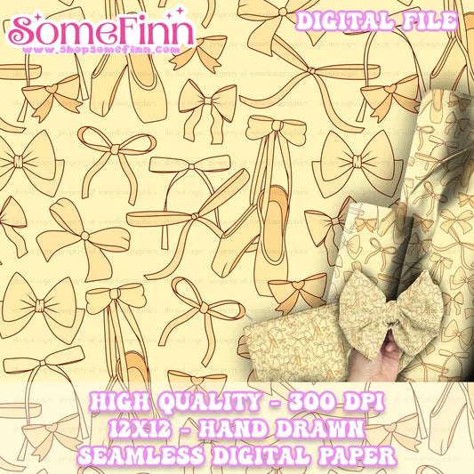 Ballet Slippers and Bows Digital Seamless Pattern