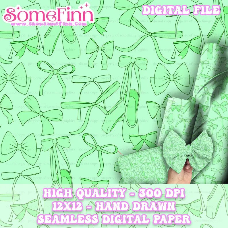 Ballet Slippers and Bows Digital Seamless Pattern