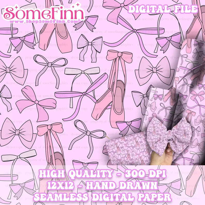 Ballet Slippers and Bows Digital Seamless Pattern