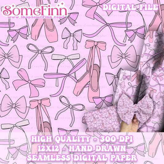 Ballet Slippers and Bows Digital Seamless Pattern