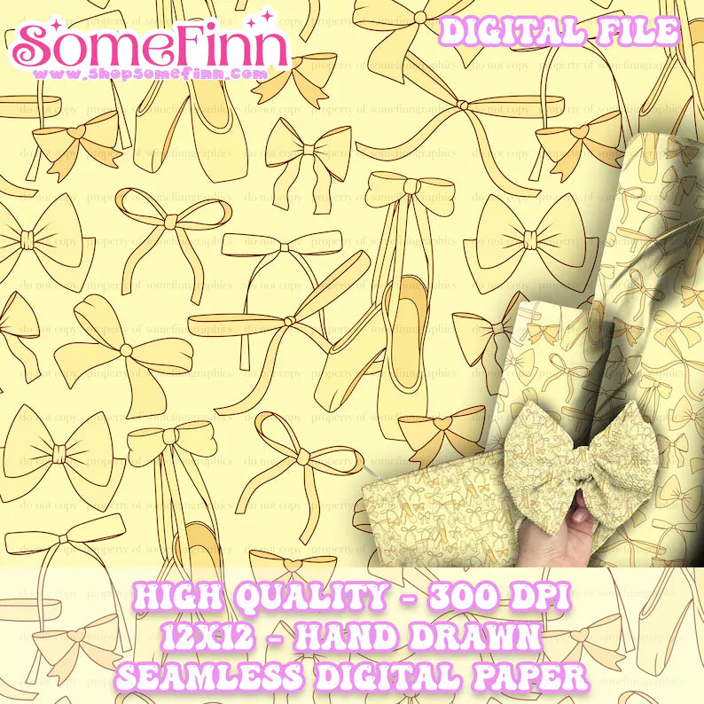 Ballet Slippers and Bows Digital Seamless Pattern