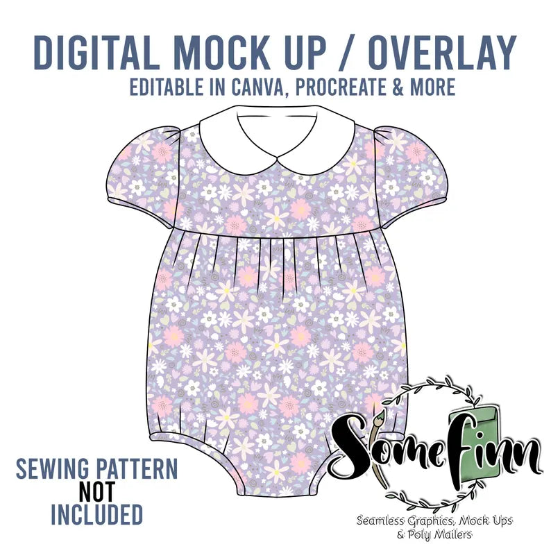 Collar Short Puff Sleeve Romper Mock-Up