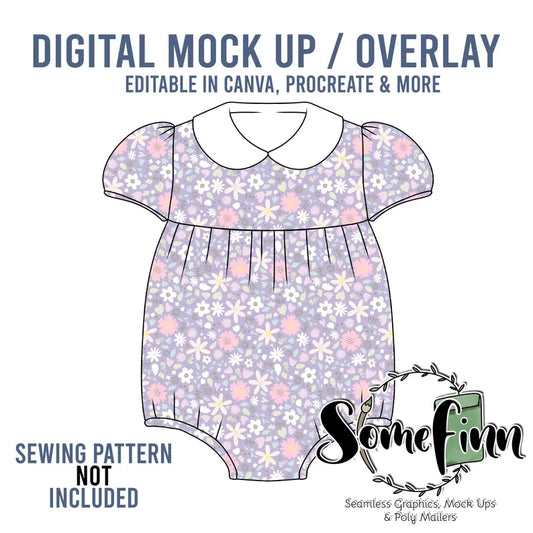 Collar Short Puff Sleeve Romper Mock-Up