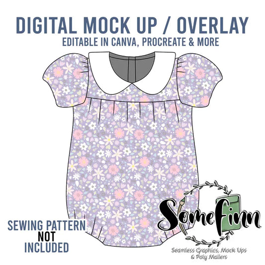 Collar Short Puff Sleeve Romper Mock-Up