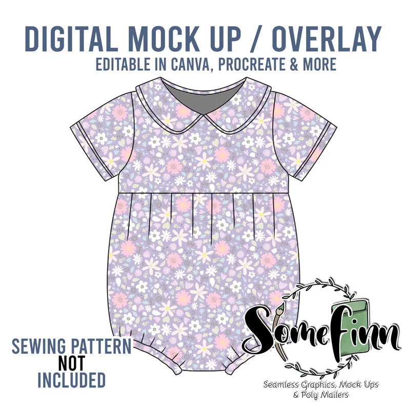 Collar Short Puff Sleeve Romper Mock-Up