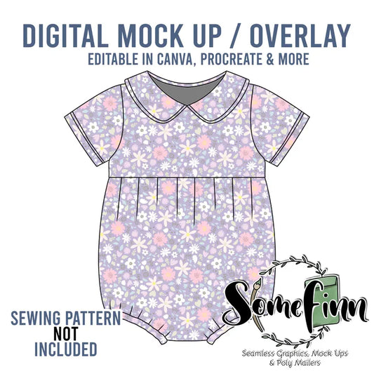 Collar Short Puff Sleeve Romper Mock-Up