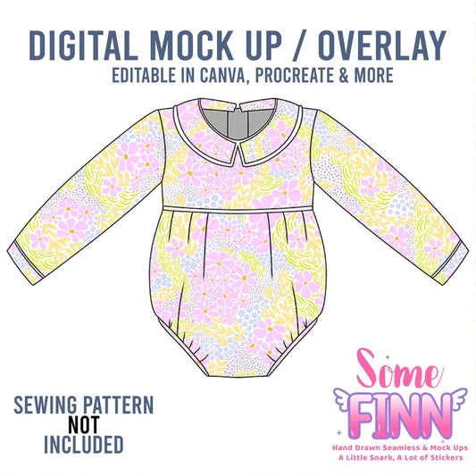 Collared Long Sleeve Romper Mock-Up