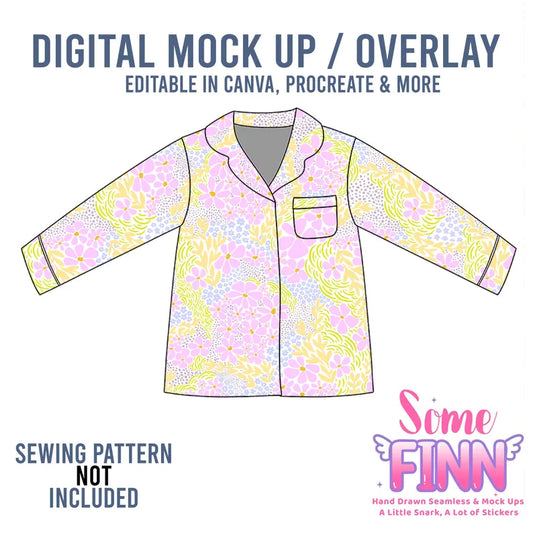 Button Up Collared Pajama Shirt Mock-Up