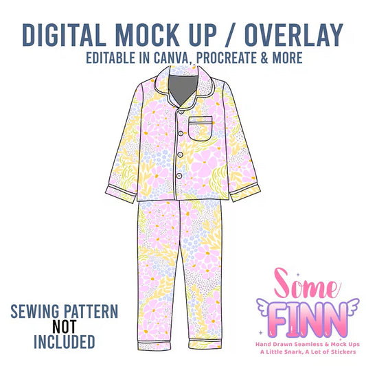 Button Up Collared Pajamas Mock-Up