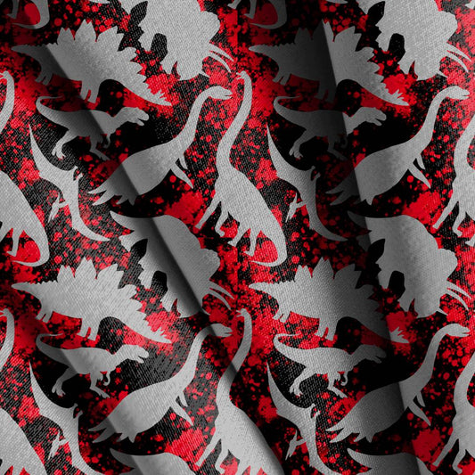 Dinosaurs Red Splatter Silhouettes Seamless Design