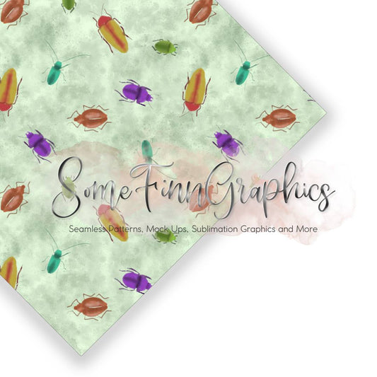 Watercolor Beetles Seamless Design
