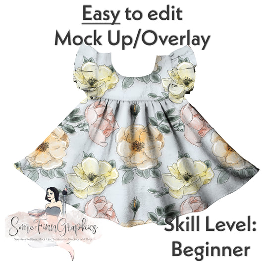 Realistic Flutter Sleeve Dress Mock Up