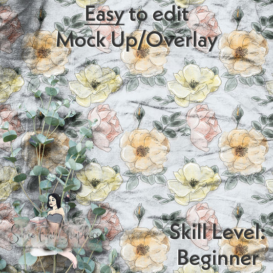Realistic Fabric With Greenery Mock Up