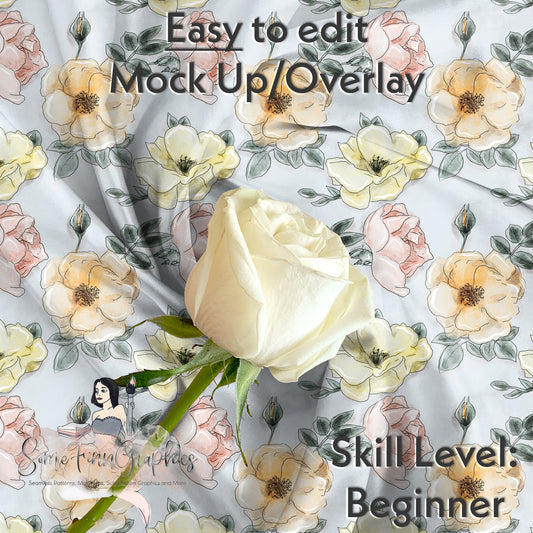 Realistic Fabric with White Rose Mock Up
