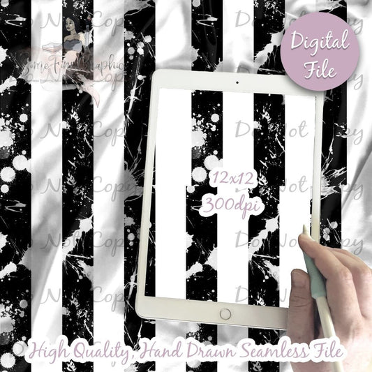 Black and White Paint Splatter Stripes