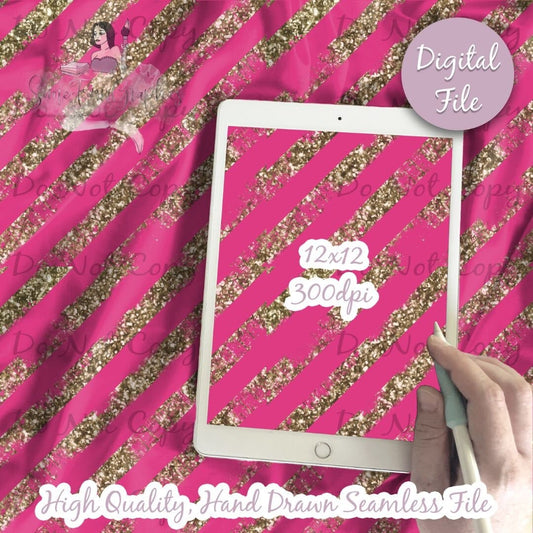 Distressed Gold Glitter and Pink Stripes