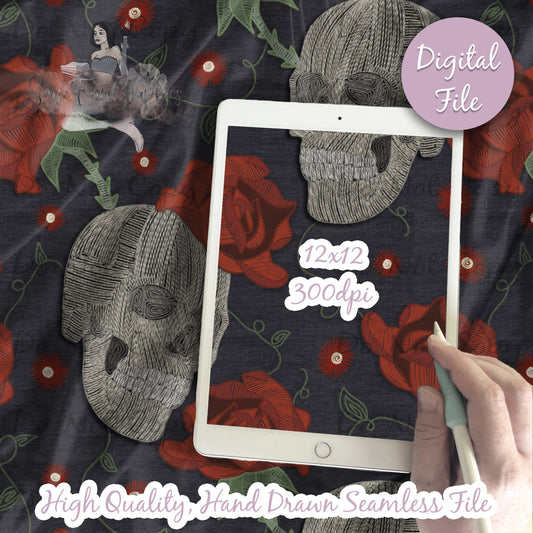 Embroidery Skulls and Roses Seamless